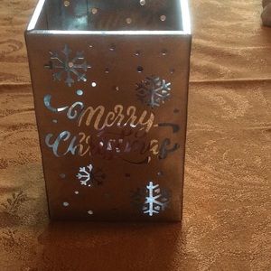 Metal Merry Christmas Candleholder with 3 unopened Yankee Candles